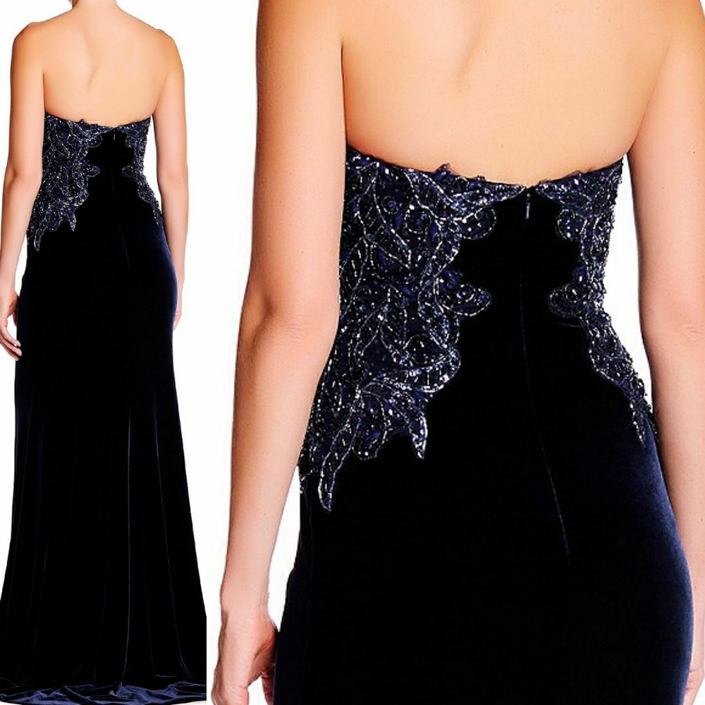 NWT Mac Duggal Velvet Navy Sequined Bustier Dress - Picture 3 of 8